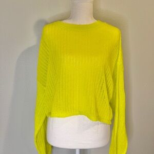NWT Wild Fable Neon Yellow Lightweight Knit Oversized Crop Sweater Women’s XXL